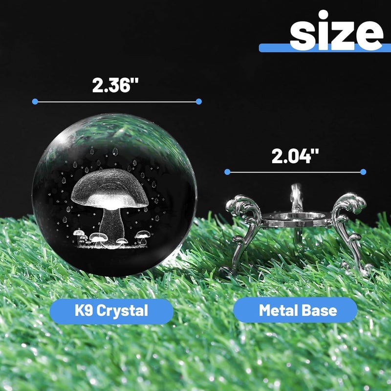 PYJ3DLAMP 3D Mushroom Crystal Ball with Stand Lase Engraved Glass Sphere Paperweight Mushroom Decor Gift - Image 2